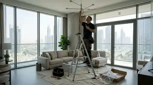 Ceiling light installation in an Al Furjan apartment